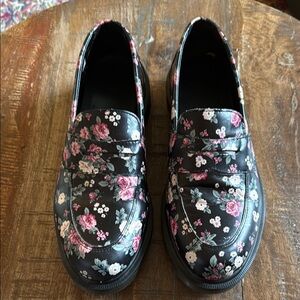 Dr. Martens Black and Pink Floral ADDY Loafers